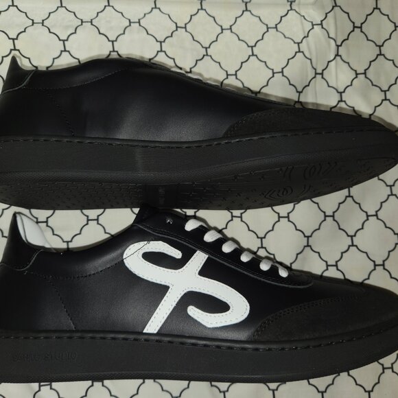 Santo Studio Trento Black / White Full Grain Leather Sneakers Men's Size 9 NWB - Picture 2 of 6